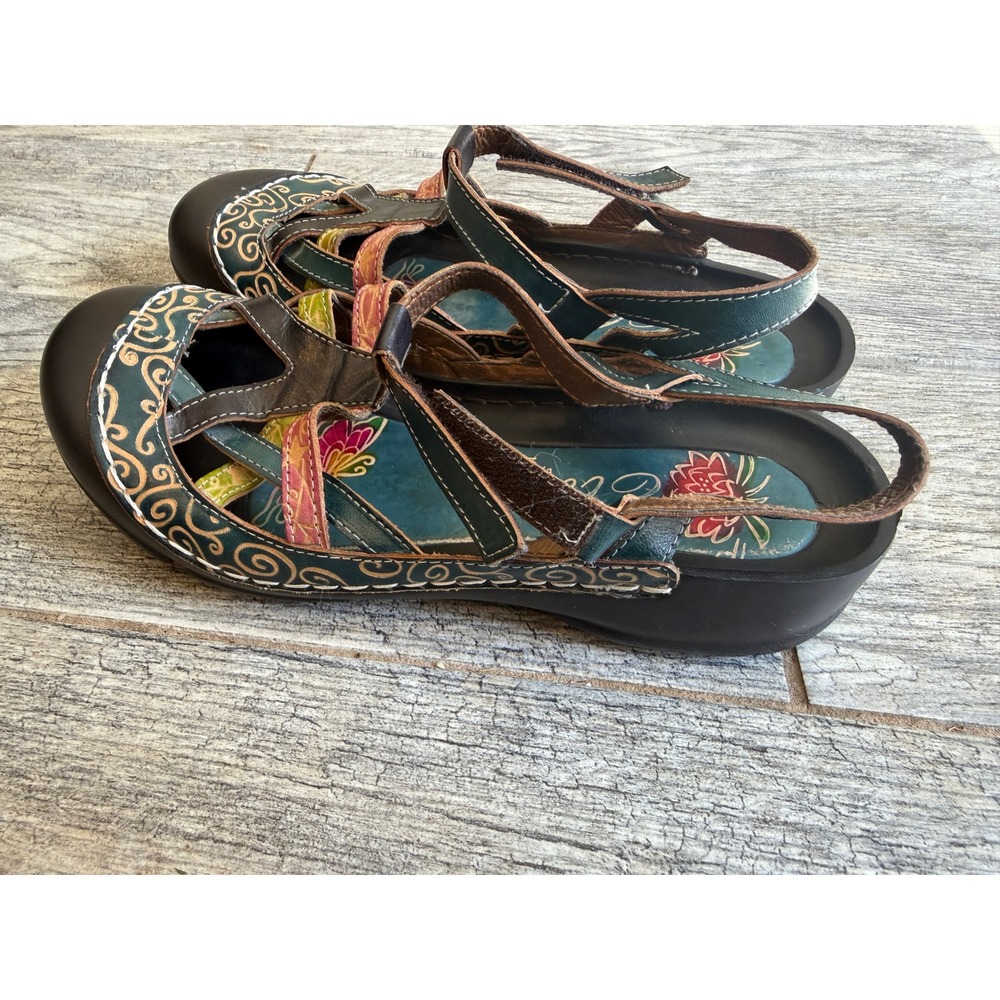 Elite by Corkys Sandals 38 size 8 Strappy Floral Leather Boho Wedge Boho Shoes